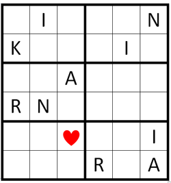 Sudoku mit Buchstaben KARIN und Herz