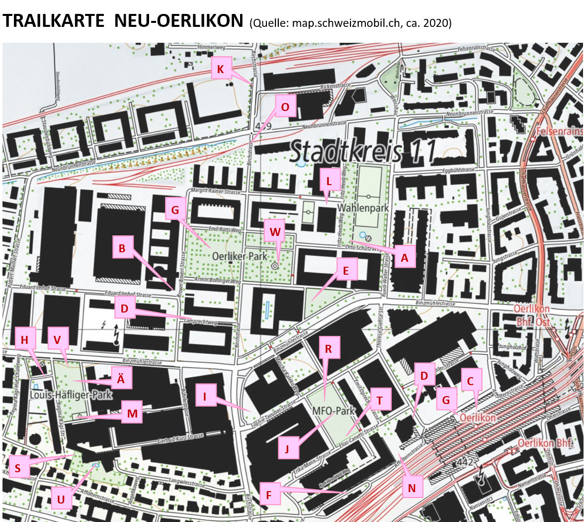 Trailkarte des Foto-Trails Neu-Oerlikon
